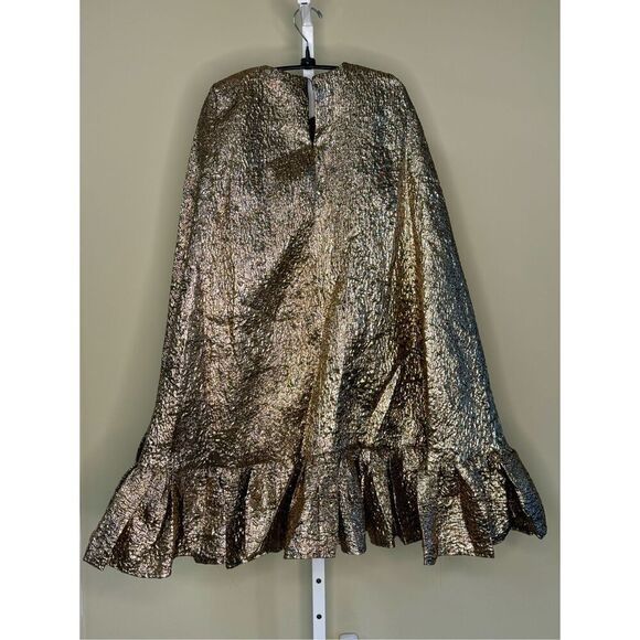 Mac Duggal NWT High Neck Cape Sleeve Metallic Trapeze Dress in Bronze Size S - Picture 6 of 9
